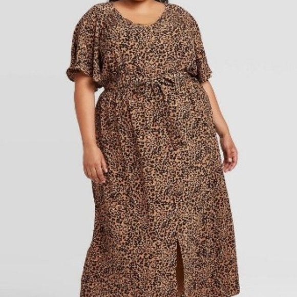 Ava & Viv Plus Size Dress Leopard Print Brown - Picture 1 of 11